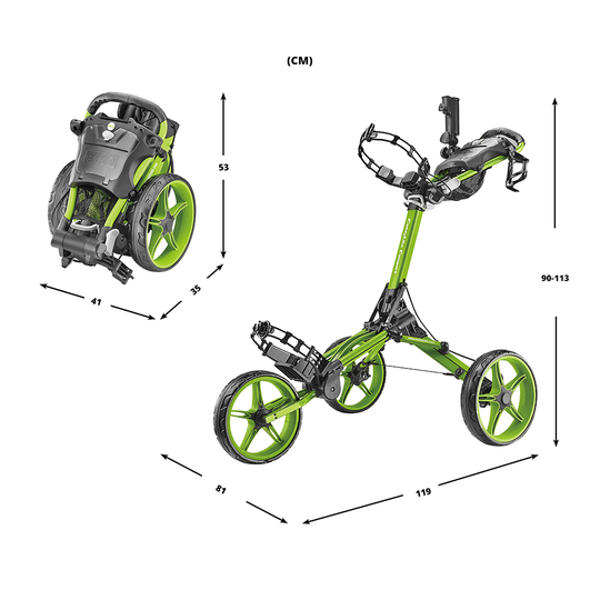 CaddyTek CaddyLite Compact - Golfvagn med 3 Hjul - Lime Green